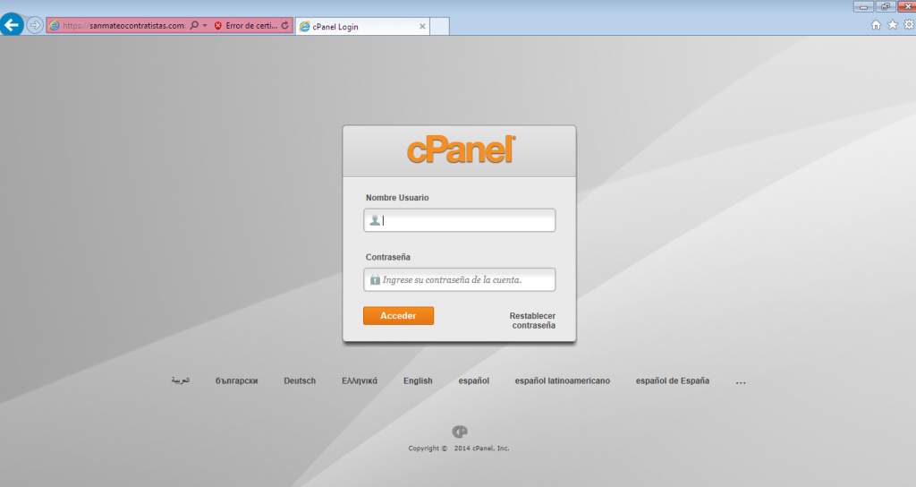 Acceso a cpanel en navegador explorer 2