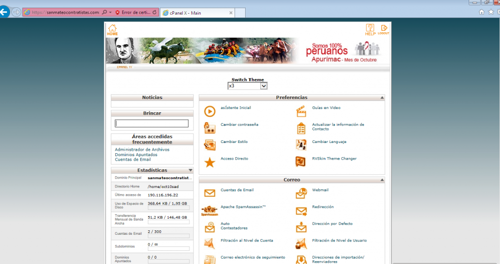 Acceso a cpanel en navegador explorer 4