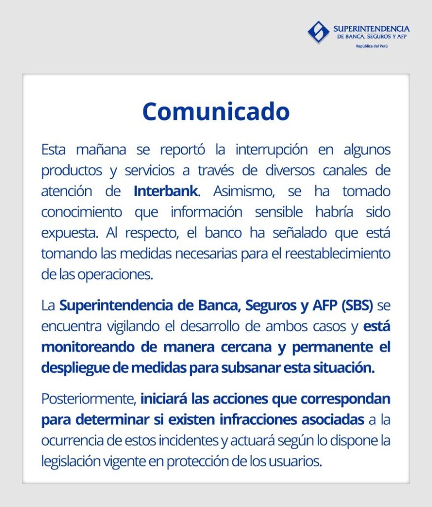 sbs superintendencia de banca y seguros comunicado interbank