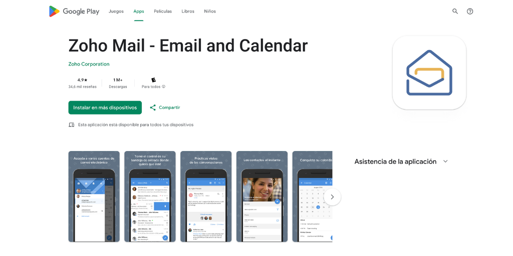 zoho mail y calendario en google app